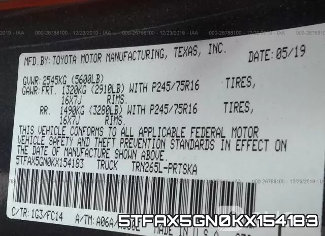 5TFAX5GN0KX154183 фото 10