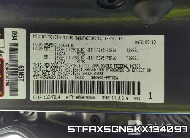 5TFAX5GN6KX134097 фото 10