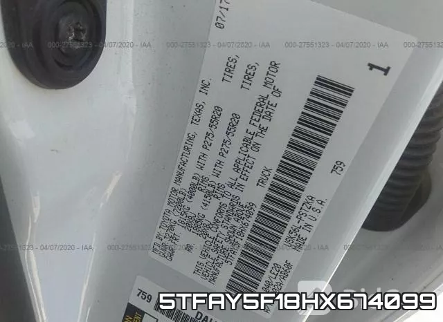 5TFAY5F18HX674099 фото 10