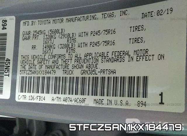 5TFCZ5AN1KX184479 фото 10