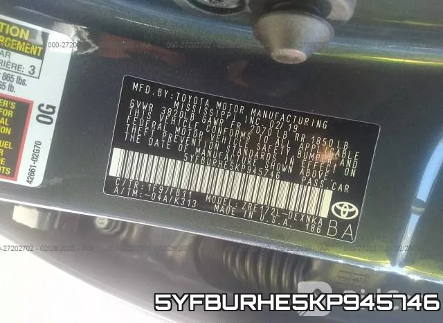 5YFBURHE5KP945746 фото 10