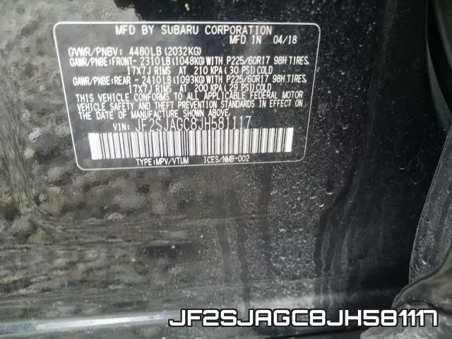 JF2SJAGC8JH581117 фото 2