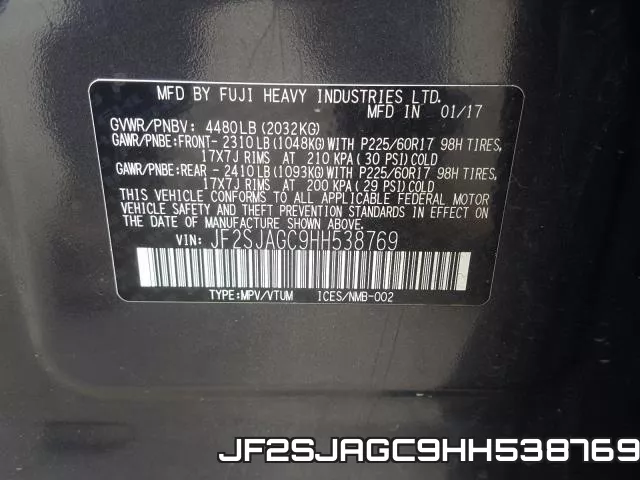 JF2SJAGC9HH538769 фото 2