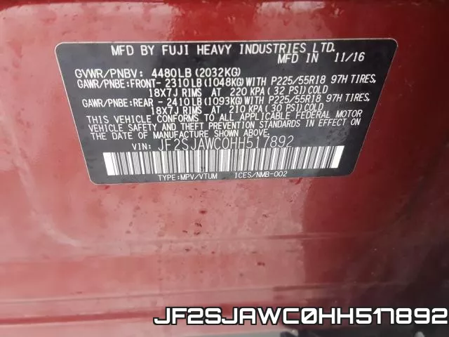 JF2SJAWC0HH517892 фото 2