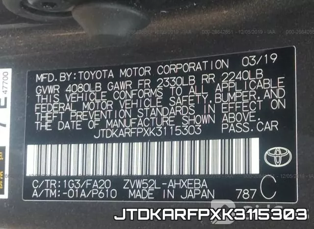 JTDKARFPXK3115303 фото 10