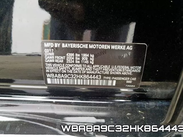WBA8A9C32HK864443 фото 2