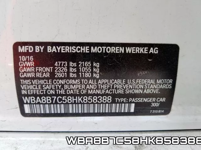 WBA8B7C58HK858388 фото 2