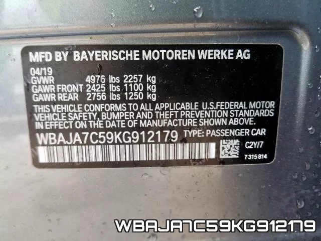 WBAJA7C59KG912179 фото 2