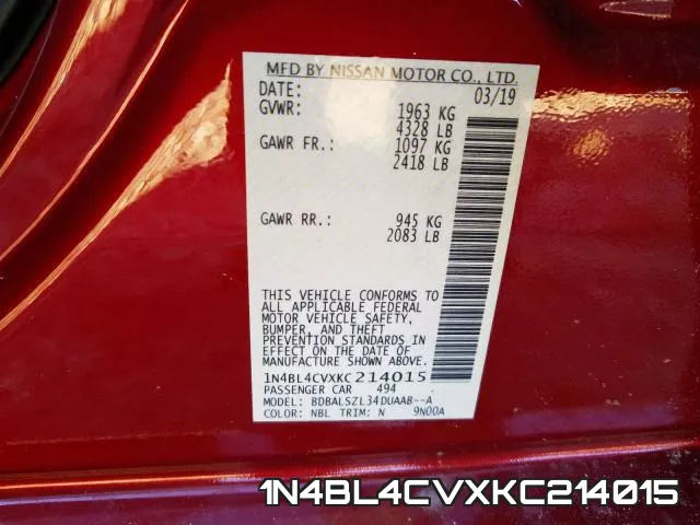 1N4BL4CVXKC214015 фото 2