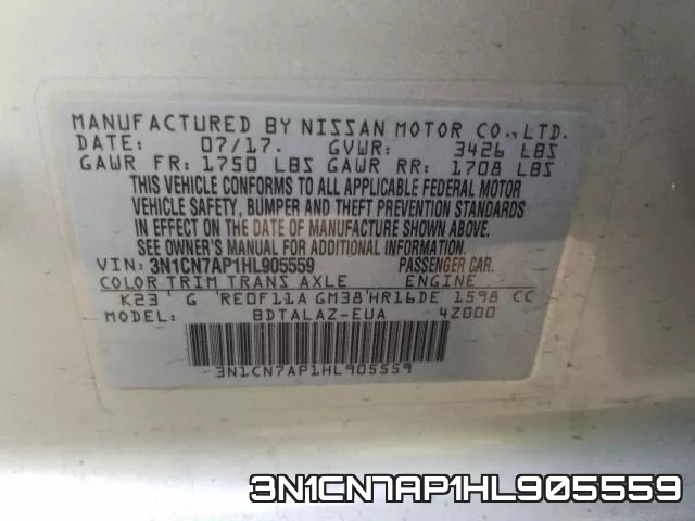 3N1CN7AP1HL905559 фото 2