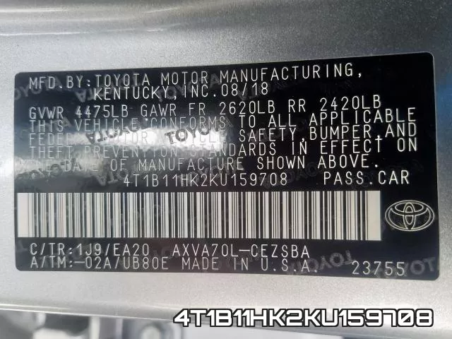 4T1B11HK2KU159708 фото 2