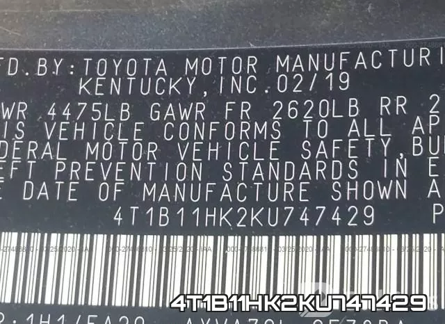 4T1B11HK2KU747429 фото 10