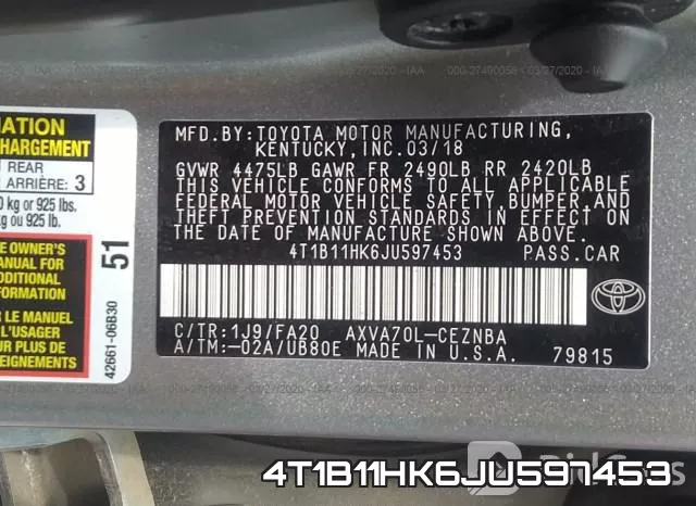 4T1B11HK6JU597453 фото 10