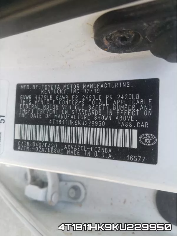 4T1B11HK9KU229950 фото 2