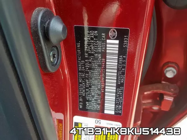 4T1B31HK8KU514438 фото 2