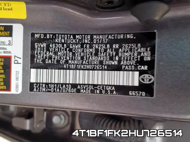 4T1BF1FK2HU726514 фото 2