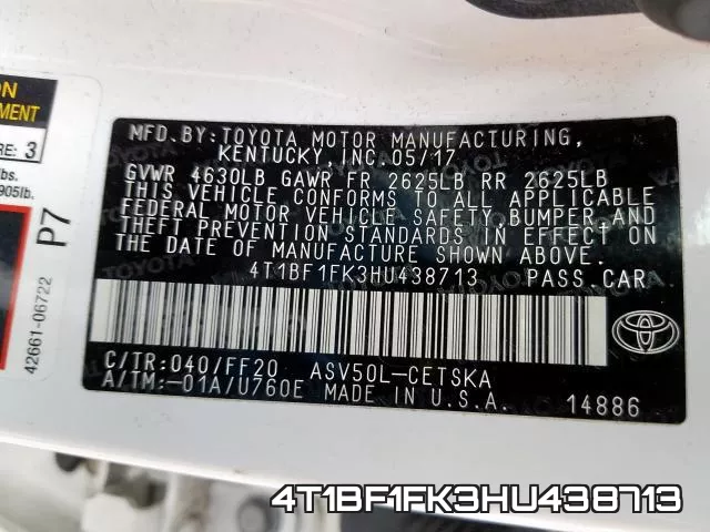 4T1BF1FK3HU438713 фото 2