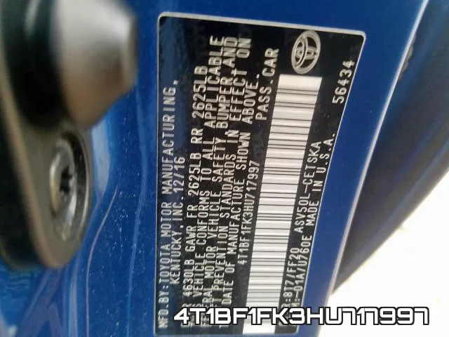 4T1BF1FK3HU717997 фото 2
