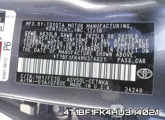 4T1BF1FK4HU374021 фото 10