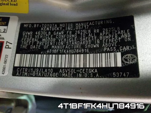 4T1BF1FK4HU784916 фото 2