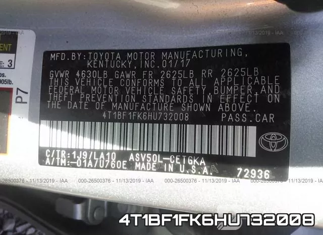 4T1BF1FK6HU732008 фото 10