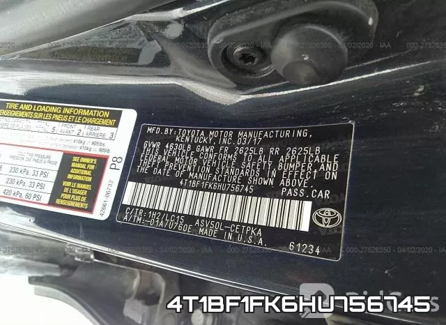 4T1BF1FK6HU756745 фото 10