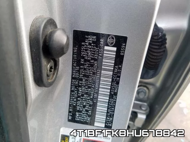 4T1BF1FK8HU678842 фото 2