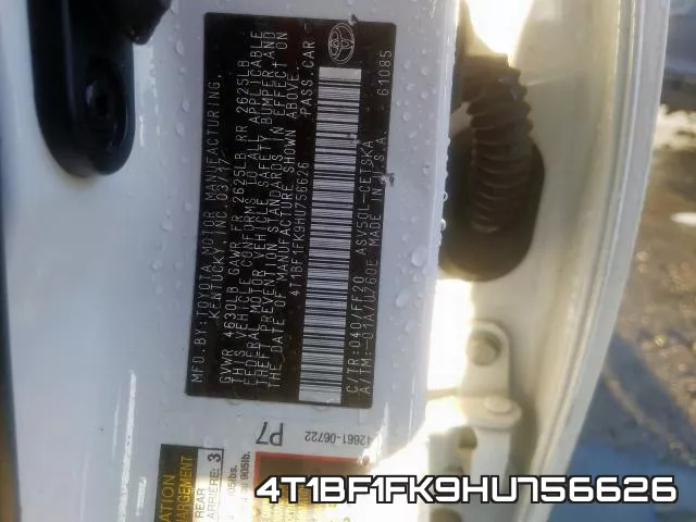 4T1BF1FK9HU756626 фото 2