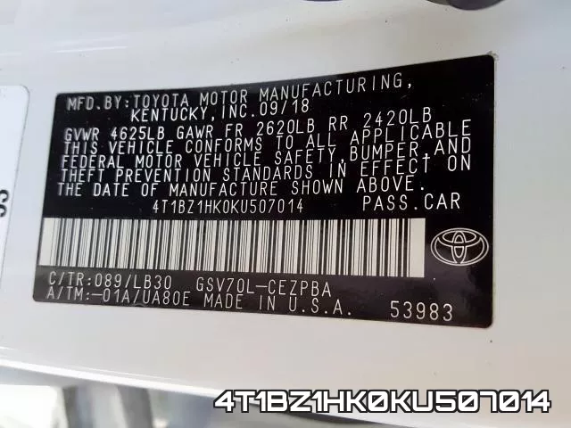4T1BZ1HK0KU507014 фото 2