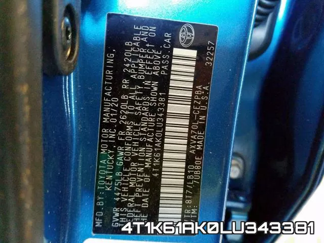 4T1K61AK0LU343381 фото 2