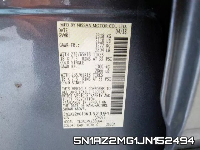 5N1AZ2MG1JN152494 фото 2