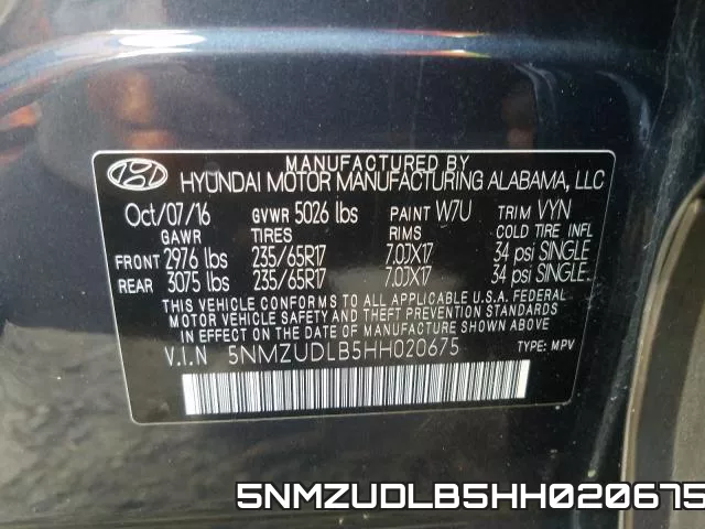 5NMZUDLB5HH020675 фото 2