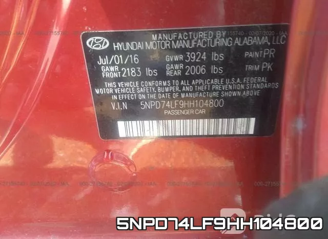 5NPD74LF9HH104800 фото 10