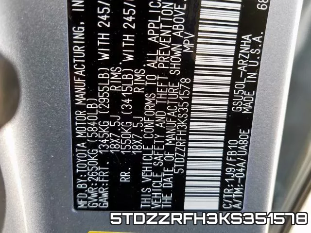 5TDZZRFH3KS351578 фото 2