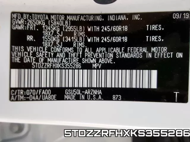 5TDZZRFHXKS355286 фото 2