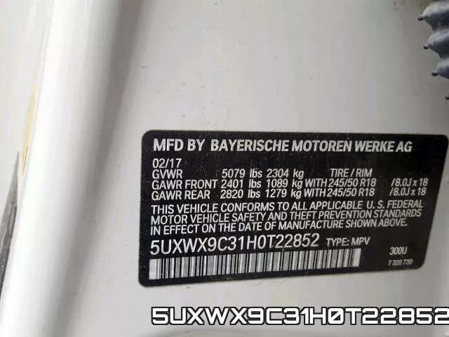 5UXWX9C31H0T22852 фото 2