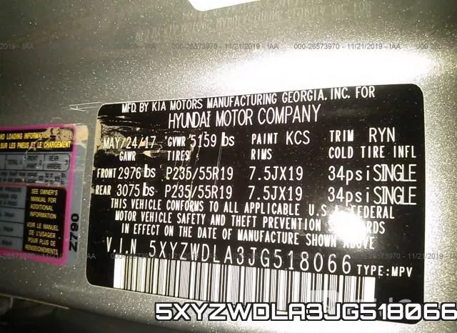 5XYZWDLA3JG518066 фото 10