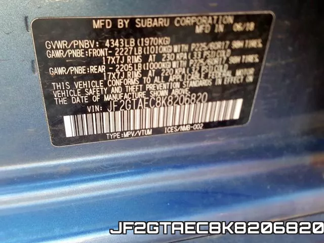 JF2GTAEC8K8206820 фото 2