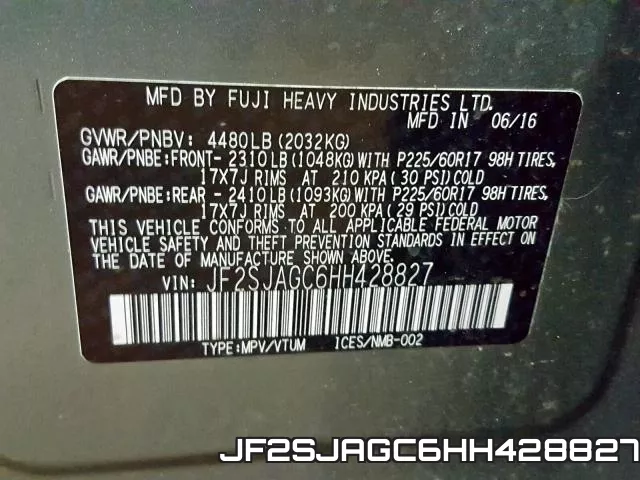 JF2SJAGC6HH428827 фото 2