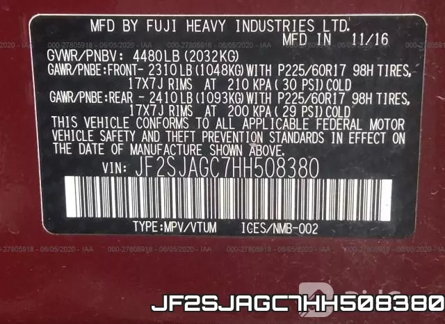 JF2SJAGC7HH508380 фото 10