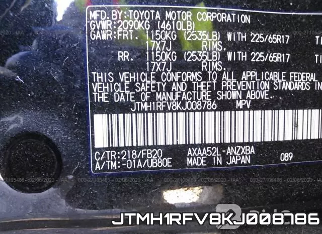 JTMH1RFV8KJ008786 фото 10