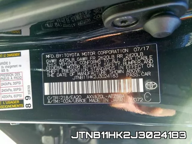 JTNB11HK2J3024183 фото 2