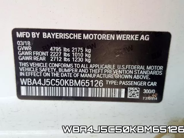 WBA4J5C50KBM65126 фото 2
