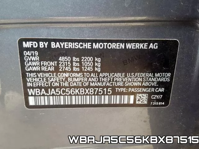 WBAJA5C56KBX87515 фото 2