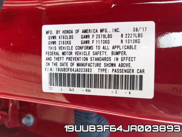 19UUB3F64JA003893 фото 2