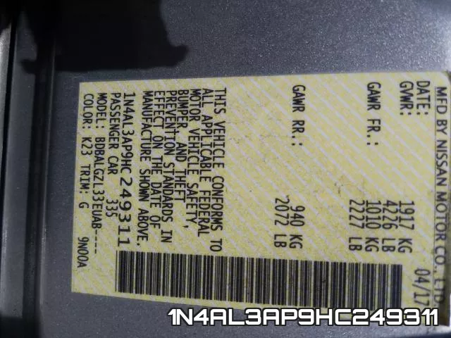 1N4AL3AP9HC249311 фото 2