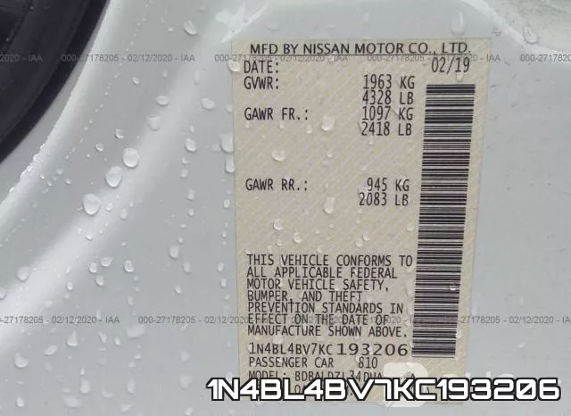 1N4BL4BV7KC193206 фото 10