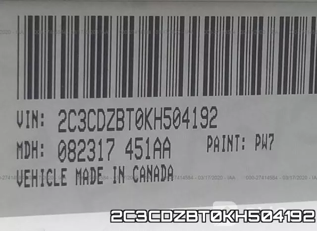 2C3CDZBT0KH504192 фото 10