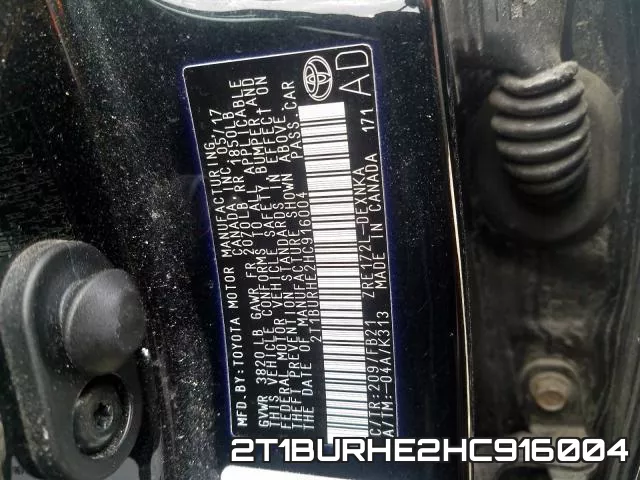 2T1BURHE2HC916004 фото 2