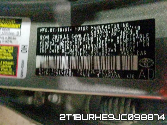 2T1BURHE9JC098874 фото 2